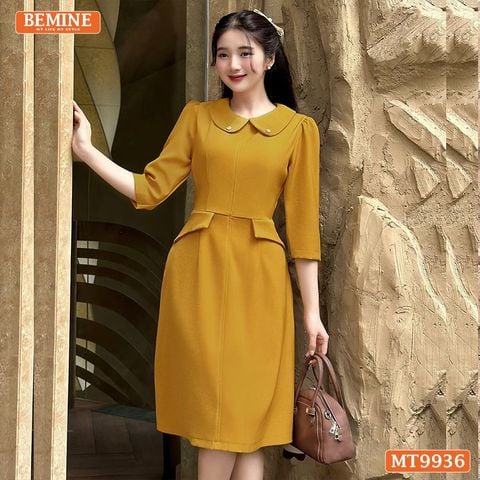 Đầm thiết kế BEMINE cổ sen dáng chữ A tay lửng phù hợp đi làm, đi chơi và đi tiệc-MT9936