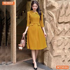 Đầm thiết kế BEMINE cổ sen dáng chữ A tay lửng phù hợp đi làm, đi chơi và đi tiệc-MT9936