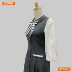 Đầm thiết kế BEMINE cổ sơ mi đính nơ dáng chữ A có nút phù hợp đi làm, đi dạo phố-MT9945