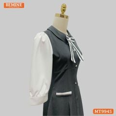 Đầm thiết kế BEMINE cổ sơ mi đính nơ dáng chữ A có nút phù hợp đi làm, đi dạo phố-MT9945