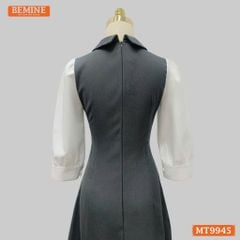 Đầm thiết kế BEMINE cổ sơ mi đính nơ dáng chữ A có nút phù hợp đi làm, đi dạo phố-MT9945