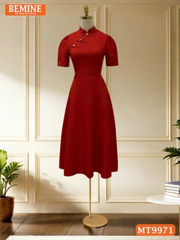 Đầm thiết kế BEMINE cổ tàu nút kiểu dáng chữ A phù hợp đi làm, đi chơi-MT9971