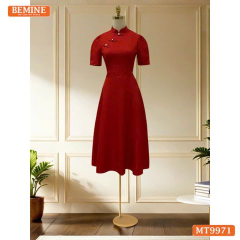 Đầm thiết kế BEMINE cổ tàu nút kiểu dáng chữ A phù hợp đi làm, đi chơi-MT9971