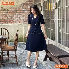 Đầm thiết kế BEMINE cổ sơ mi vạt kiểu có nút dáng chữ A phù hợp đi làm-MT9991