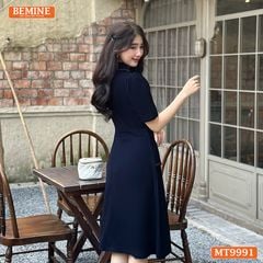 Đầm thiết kế BEMINE cổ sơ mi vạt kiểu có nút dáng chữ A phù hợp đi làm-MT9991
