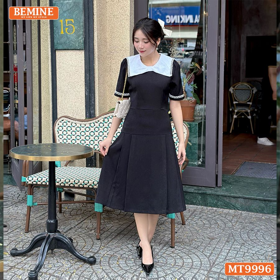 Đầm thiết kế BEMINE cổ tròn kiểu nơ phối ren dáng chữ A phù hợp đi làm, đi chơi-MT9996