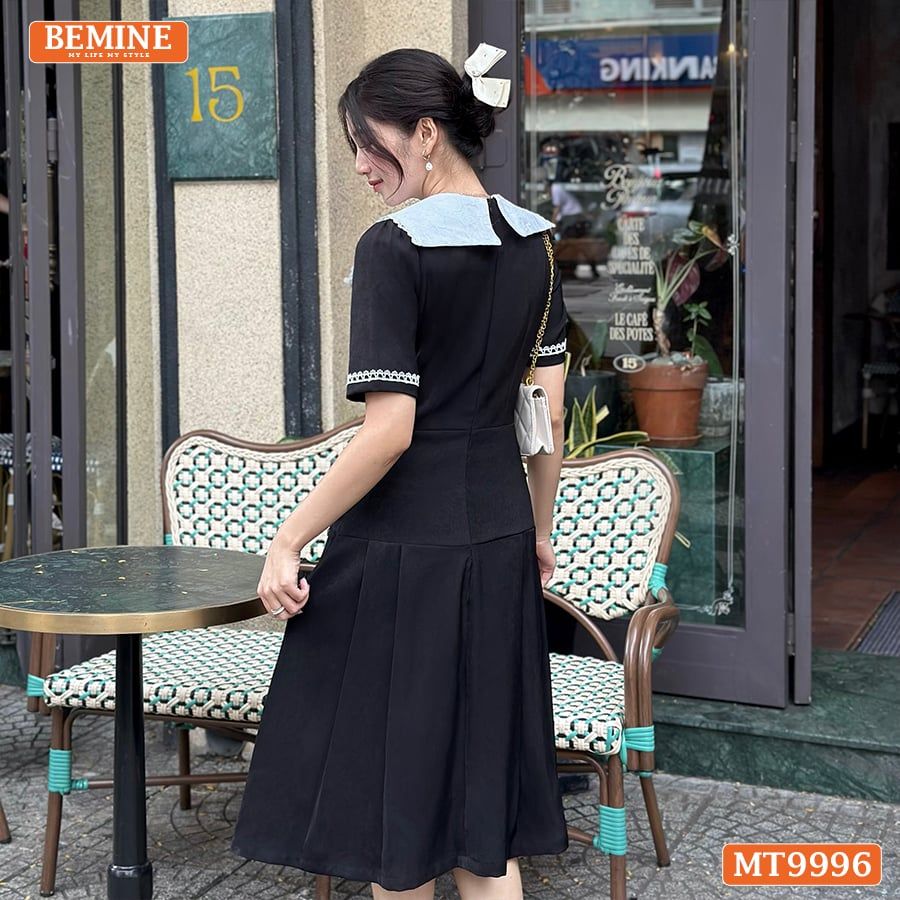 Đầm thiết kế BEMINE cổ tròn kiểu nơ phối ren dáng chữ A phù hợp đi làm, đi chơi-MT9996