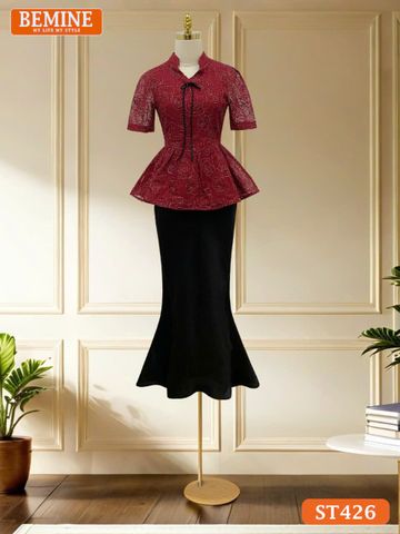 Áo thiết kế BEMINE dáng peplum cổ V tơ thêu hoa phù hợp đi chơi, đi tiệc-A426