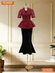 Áo thiết kế BEMINE dáng peplum cổ V tơ thêu hoa phù hợp đi chơi, đi tiệc-A426