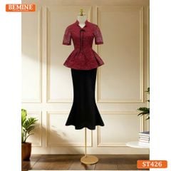 Áo thiết kế BEMINE dáng peplum cổ V tơ thêu hoa phù hợp đi chơi, đi tiệc-A426