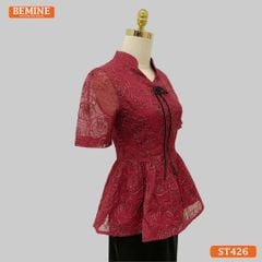 Áo thiết kế BEMINE dáng peplum cổ V tơ thêu hoa phù hợp đi chơi, đi tiệc-A426