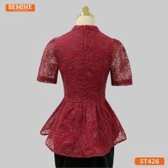 Áo thiết kế BEMINE dáng peplum cổ V tơ thêu hoa phù hợp đi chơi, đi tiệc-A426