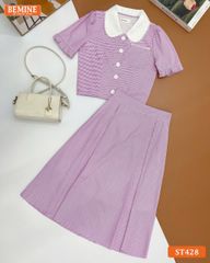 Set BEMINE áo sơ mi đính cúc chân váy dáng chữ A ST428