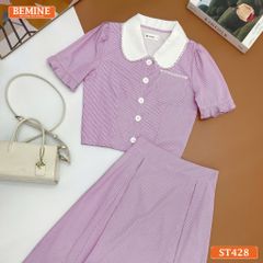 Set BEMINE áo sơ mi đính cúc chân váy dáng chữ A ST428