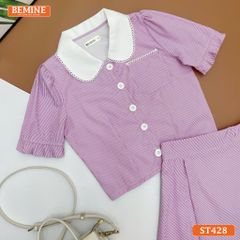 Set BEMINE áo sơ mi đính cúc chân váy dáng chữ A ST428