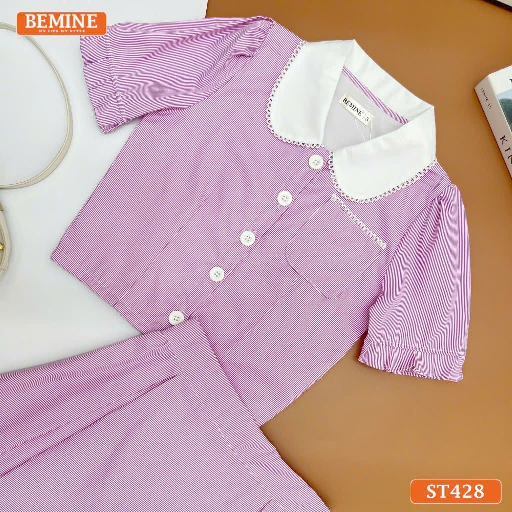 Set BEMINE áo sơ mi đính cúc chân váy dáng chữ A ST428