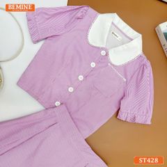 Set BEMINE áo sơ mi đính cúc chân váy dáng chữ A ST428