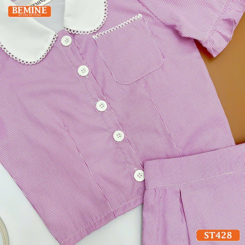 Set BEMINE áo sơ mi đính cúc chân váy dáng chữ A ST428