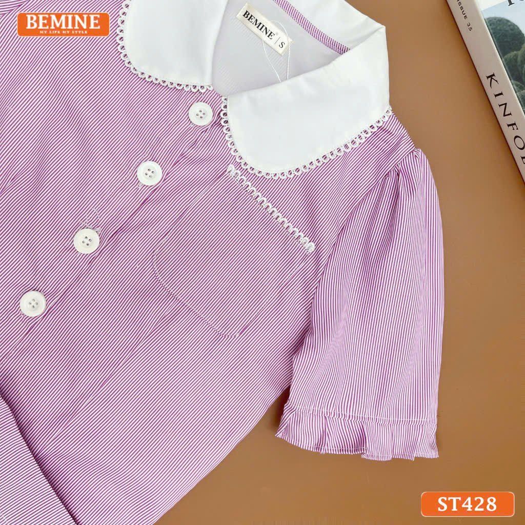 Set BEMINE áo sơ mi đính cúc chân váy dáng chữ A ST428
