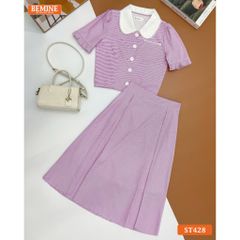 Set BEMINE áo sơ mi đính cúc chân váy dáng chữ A ST428