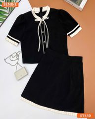 Set thiết kế BEMINE áo có cúc chân váy dáng chữ A ngắn có viền-ST430