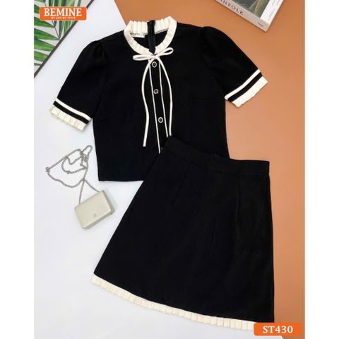 Set thiết kế BEMINE áo có cúc chân váy dáng chữ A ngắn có viền-ST430