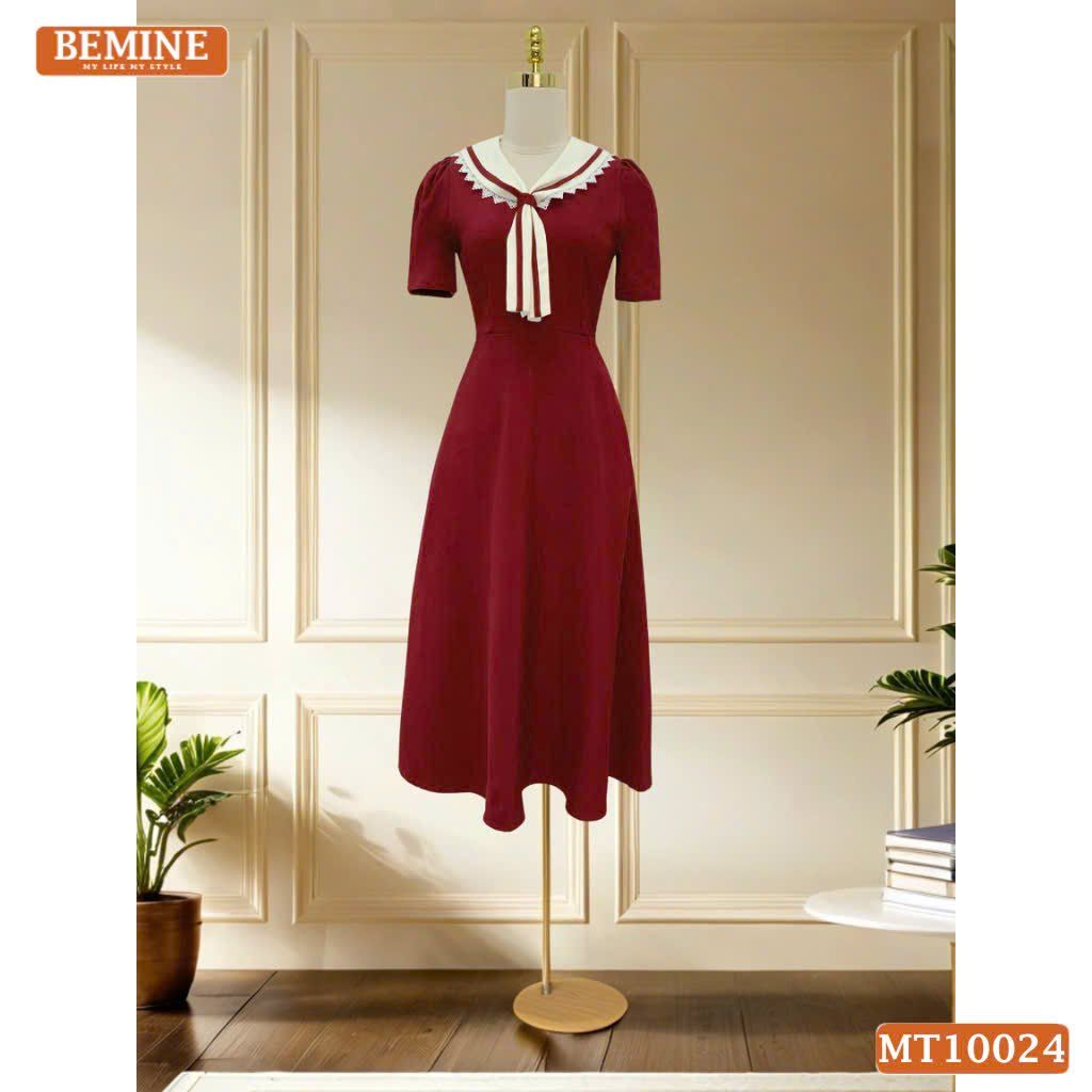Đầm thiết kế BEMINE cổ cavat viền ren dáng chữ A phù hợp đi làm, đi chơi-MT10024