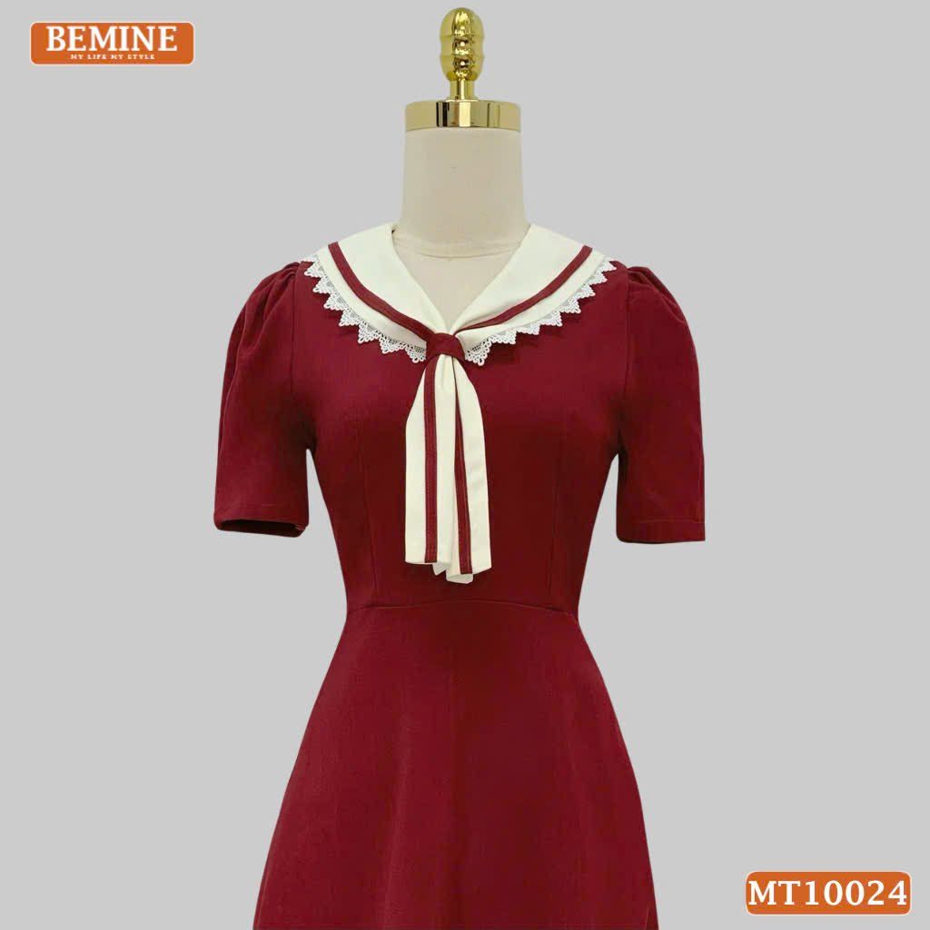 Đầm thiết kế BEMINE cổ cavat viền ren dáng chữ A phù hợp đi làm, đi chơi-MT10024