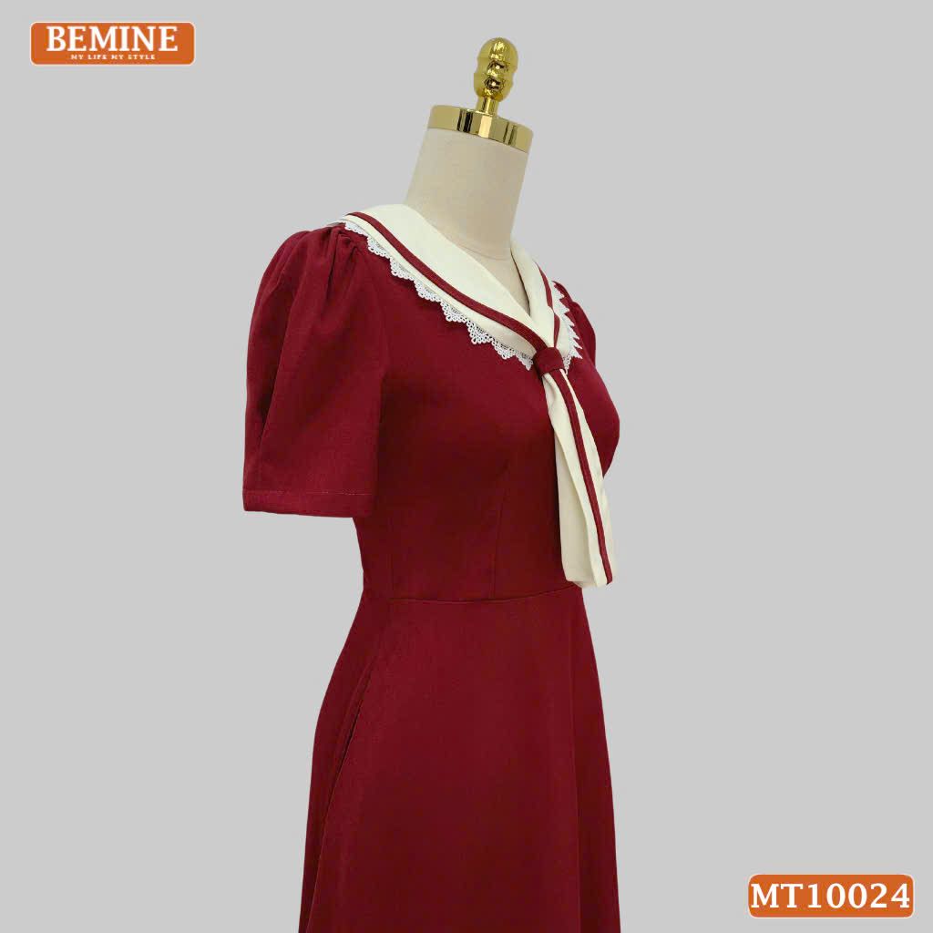Đầm thiết kế BEMINE cổ cavat viền ren dáng chữ A phù hợp đi làm, đi chơi-MT10024