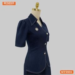 Đầm thiết kế BEMINE cổ sơ mi vạt kiểu có nút dáng chữ A phù hợp đi làm-MT9991