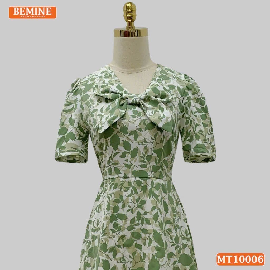 Đầm thiết kế BEMINE cổ V kiểu nơ dáng chữ A phù hợp đi làm, đi chơi-MT10006