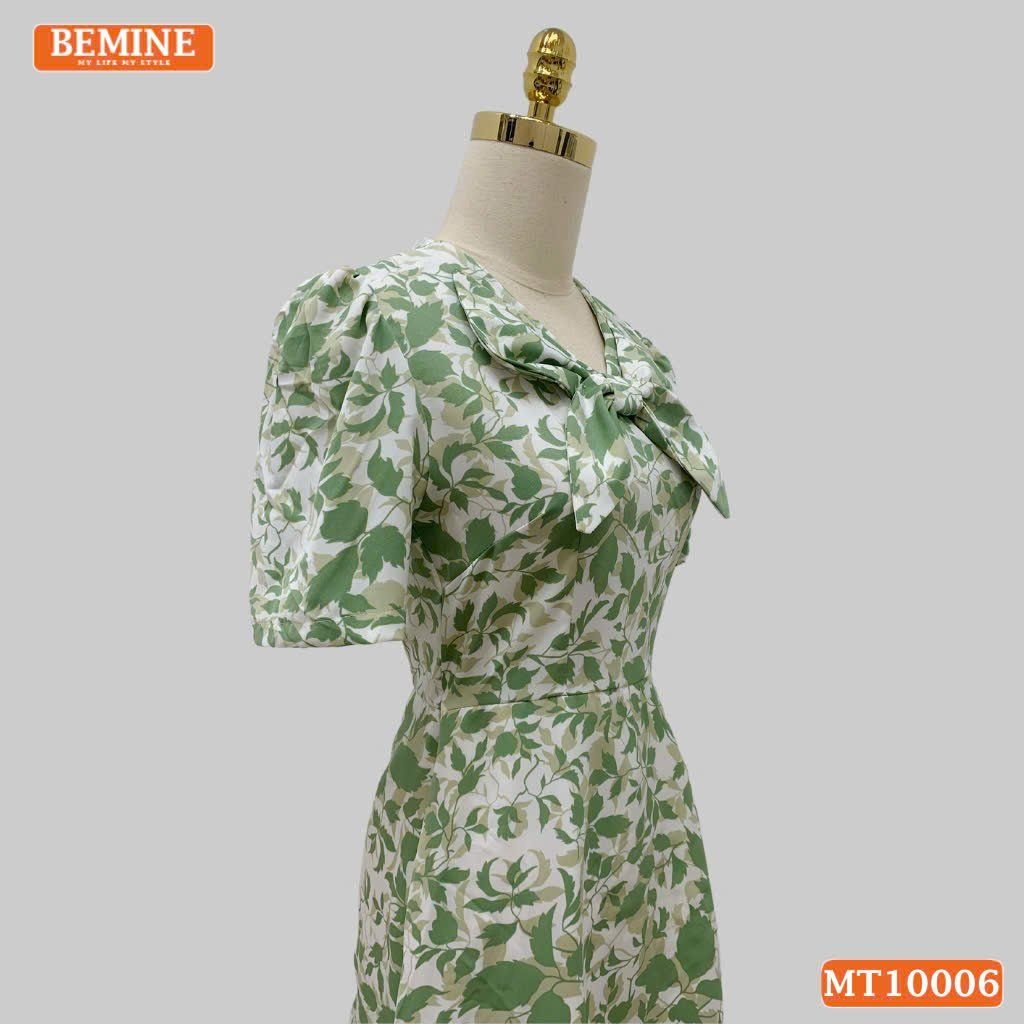 Đầm thiết kế BEMINE cổ V kiểu nơ dáng chữ A phù hợp đi làm, đi chơi-MT10006