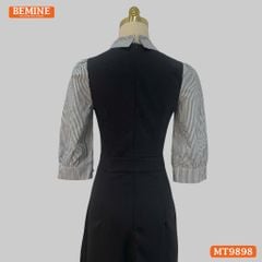 Đầm thiết kế BEMINE cổ sen dáng bút chì tay dài phối sọc phù hợp đi làm, đi dạo phố-MT9898
