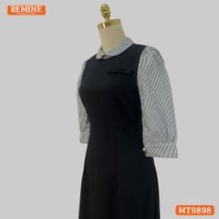 Đầm thiết kế BEMINE cổ sen dáng bút chì tay dài phối sọc phù hợp đi làm, đi dạo phố-MT9898