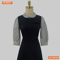 Đầm thiết kế BEMINE cổ sen dáng bút chì tay dài phối sọc phù hợp đi làm, đi dạo phố-MT9898