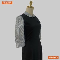 Đầm thiết kế BEMINE cổ sen dáng bút chì tay dài phối sọc phù hợp đi làm, đi dạo phố-MT9898