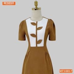 Đầm thiết kế BEMINE cổ tròn họa tiết lá dáng chữ A phù hợp đi làm, đi chơi-MT10017