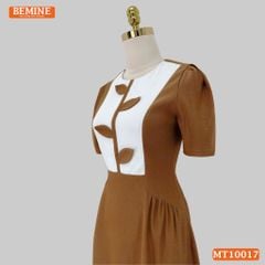 Đầm thiết kế BEMINE cổ tròn họa tiết lá dáng chữ A phù hợp đi làm, đi chơi-MT10017
