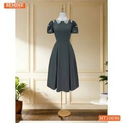 Đầm thiết kế BEMINE cổ ren khoét vai tay phồng dáng chữ A phù hợp đi làm-MT10096