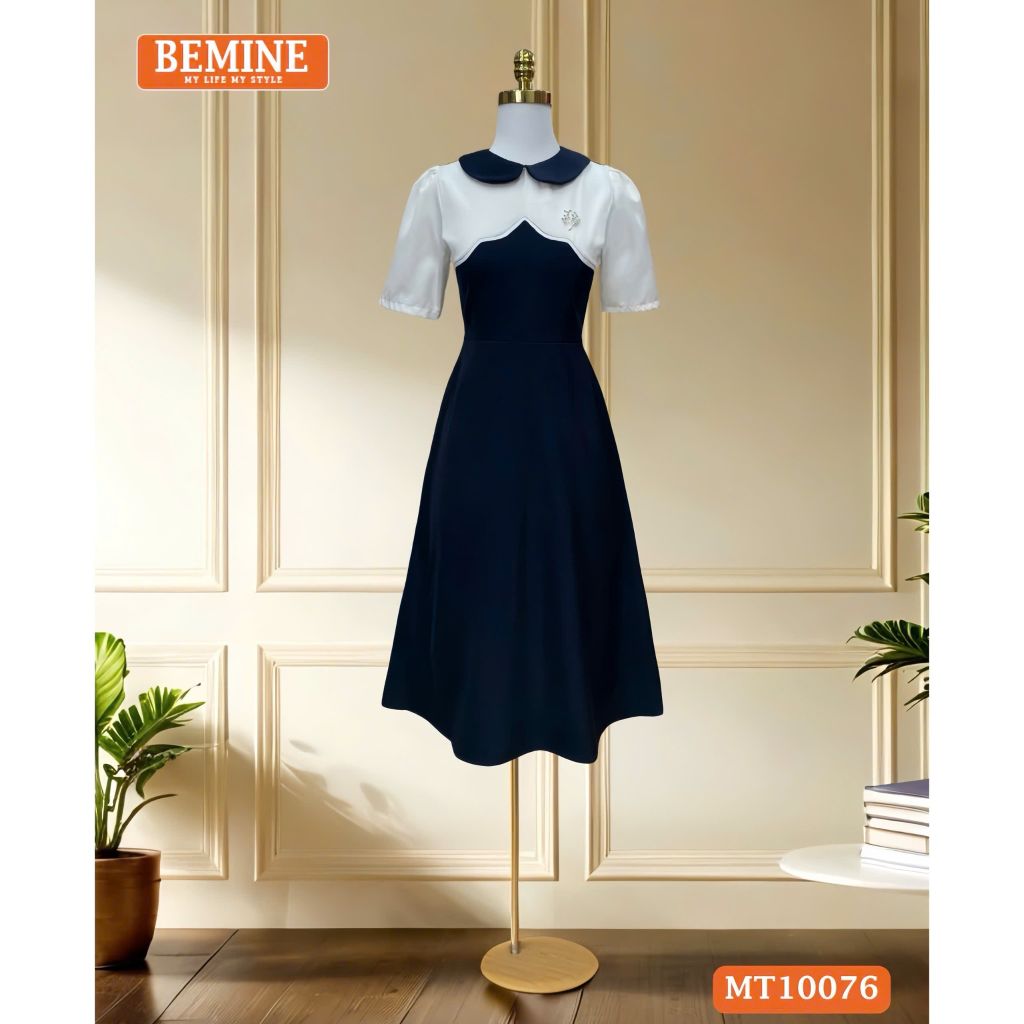 Đầm thiết kế BEMINE cổ sen phối viền gợn sóng dáng chữ A phù hợp đi làm, đi tiệc-MT10076