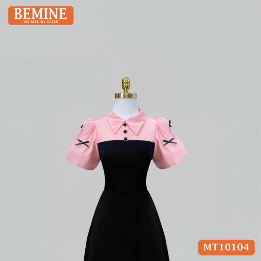 Đầm thiết kế BEMINE cổ đức tay phồng đính nơ dáng chữ A phù hợp đi làm, đi chơi-MT10104
