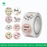  MSCK06 - Cuộn Sticker Thank You tròn - Nhiều thiết kế - 2.5cm - [500 tem/cuộn] 