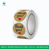  MSC03 - Cuộn Sticker Thank You tròn - Một thiết kế - 2.5cm - [500 tem/cuộn] 