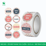  MSCK03 - Cuộn Sticker Thank You tròn - Nhiều thiết kế - 2.5cm - [500 tem/cuộn] 
