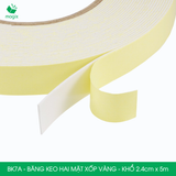  BK7A - Băng keo 2 mặt xốp vàng - Khổ 2,4cm x 5m 
