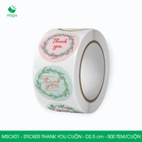  MSCK01 - Cuộn Sticker Thank You tròn - Nhiều thiết kế - 2.5cm - [500 tem/cuộn] 