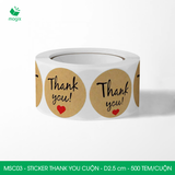  MSC03 - Cuộn Sticker Thank You tròn - Một thiết kế - 2.5cm - [500 tem/cuộn] 