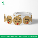  MSC03 - Cuộn Sticker Thank You tròn - Một thiết kế - 2.5cm - [500 tem/cuộn] 