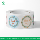  MSCK01 - Cuộn Sticker Thank You tròn - Nhiều thiết kế - 2.5cm - [500 tem/cuộn] 