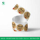  MSC03 - Cuộn Sticker Thank You tròn - Một thiết kế - 2.5cm - [500 tem/cuộn] 